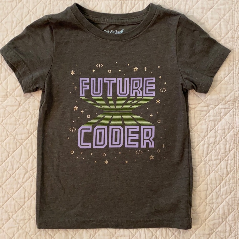 Cat & Jack | Future Coder Graphic Crewneck Short Sleeve T-Shirt Gray Grey (2T)